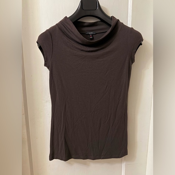 JACOB Dark Brown Small Cowl Neck Cap Sleeve Stretchy Top - Picture 7 of 12